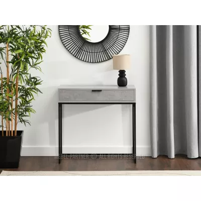 NIRAI Konsolentisch mit Schublade - Beton / Schwarz
