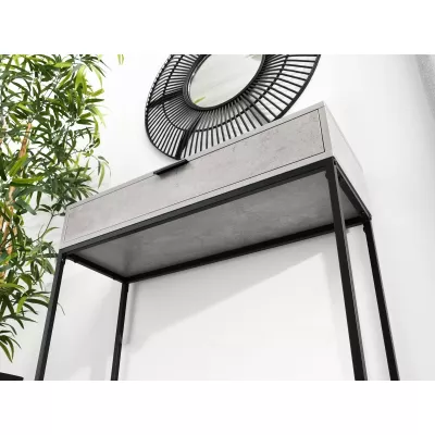 NIRAI Konsolentisch mit Schublade - Beton / Schwarz