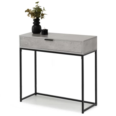 NIRAI Konsolentisch mit Schublade - Beton / Schwarz