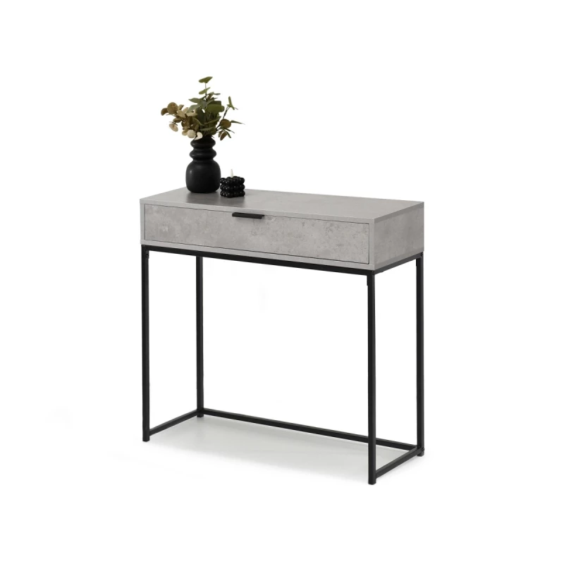NIRAI Konsolentisch mit Schublade - Beton / Schwarz