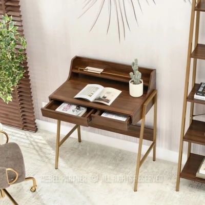 Minimalistischer Schreibtisch RENO - Walnuss / Gold