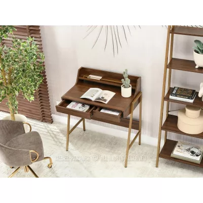 Minimalistischer Schreibtisch RENO - Walnuss / Gold