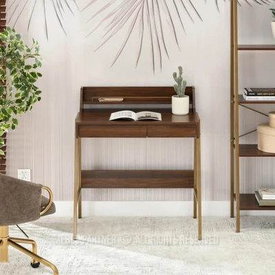 Minimalistischer Schreibtisch RENO - Walnuss / Gold