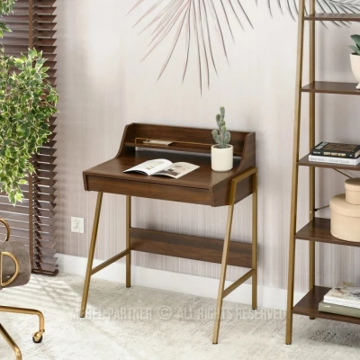 Minimalistischer Schreibtisch RENO - Walnuss / Gold