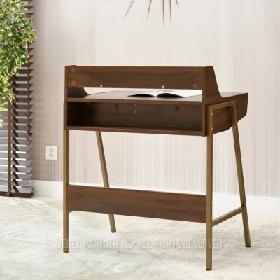 Minimalistischer Schreibtisch RENO - Walnuss / Gold