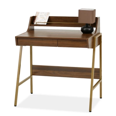 Minimalistischer Schreibtisch RENO - Walnuss / Gold