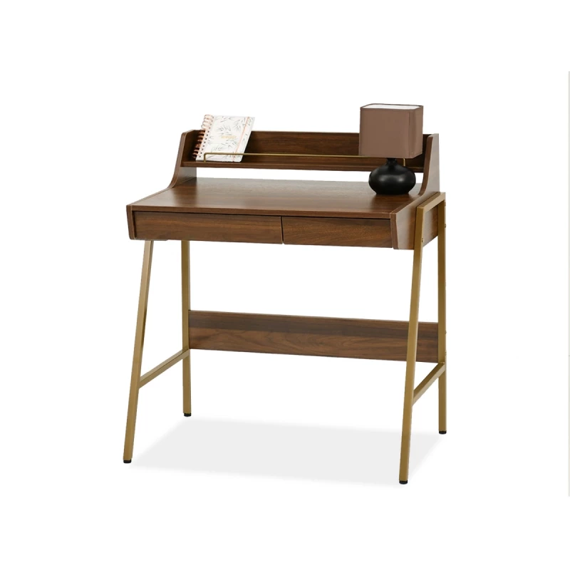 Minimalistischer Schreibtisch RENO - Walnuss / Gold