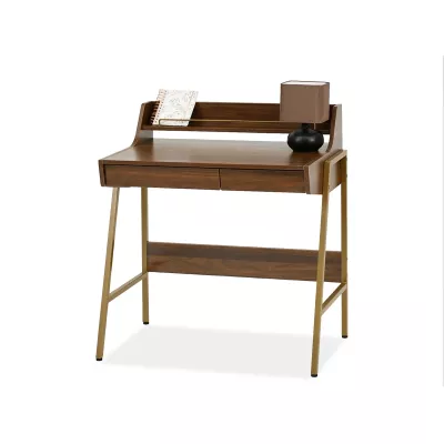 Minimalistischer Schreibtisch RENO - Walnuss / Gold