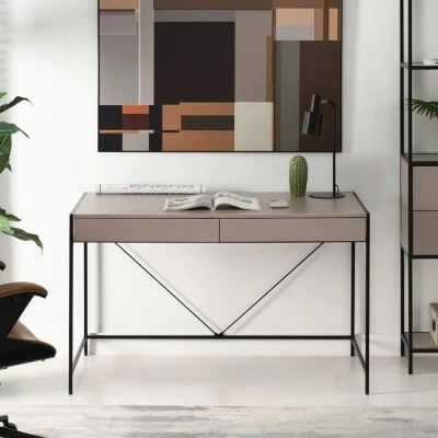 Breiter Schreibtisch DAMJAR - beige / schwarz