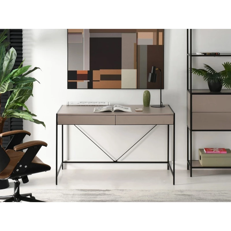 Breiter Schreibtisch DAMJAR - beige / schwarz