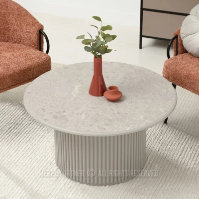 Runder Couchtisch ALBAN - grauer Marmor / grau