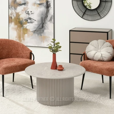 Runder Couchtisch ALBAN - grauer Marmor / grau