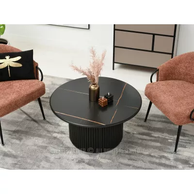 Runder Couchtisch ALBAN - schwarzer Marmor / schwarz