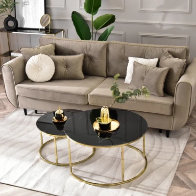 RETO Couchtisch-Set - Gold / schwarzer Marmor