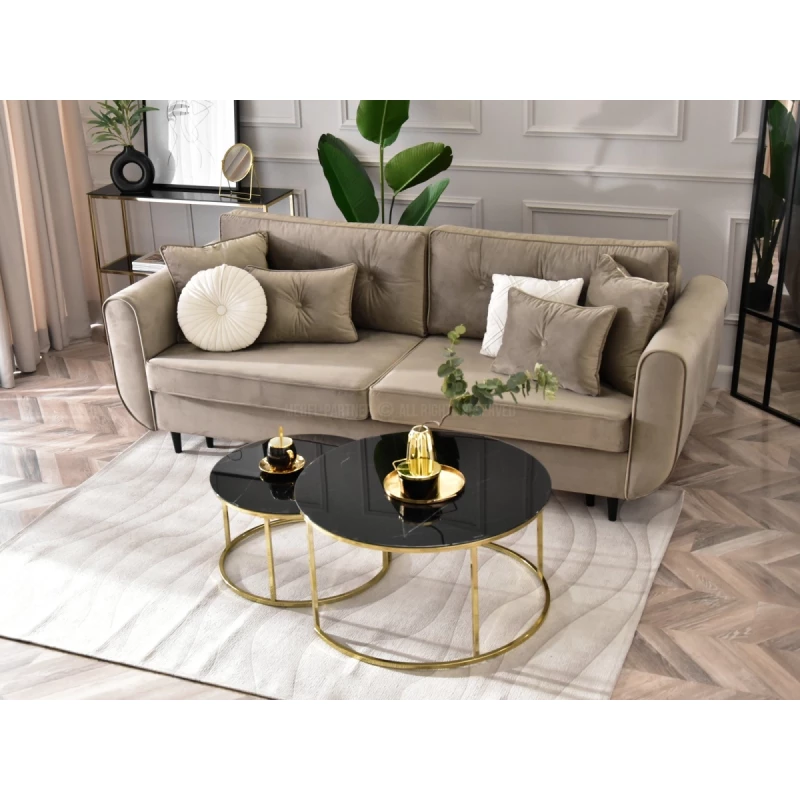 RETO Couchtisch-Set - Gold / schwarzer Marmor