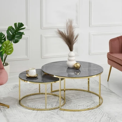 RETO Couchtisch-Set - Gold / Grau Marmor