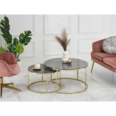 RETO Couchtisch-Set - Gold / Grau Marmor