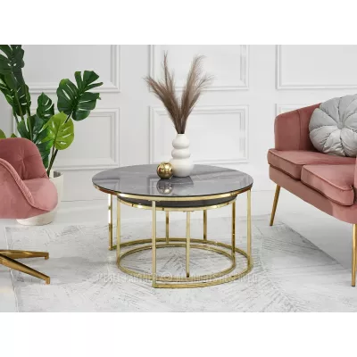RETO Couchtisch-Set - Gold / Grau Marmor