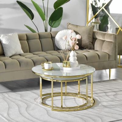 RETO Couchtisch-Set - Gold / weißer Marmor