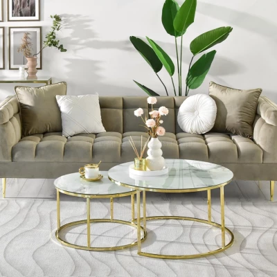 RETO Couchtisch-Set - Gold / weißer Marmor
