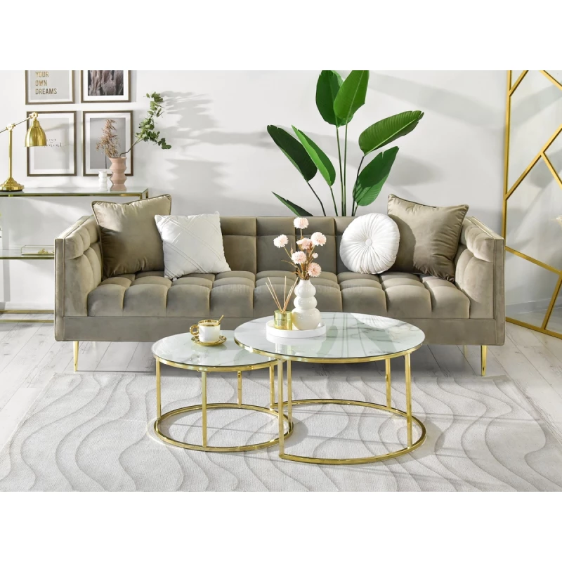 RETO Couchtisch-Set - Gold / weißer Marmor