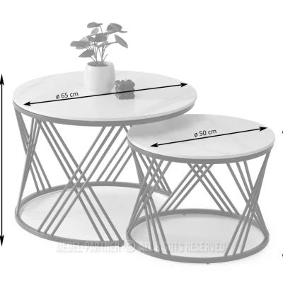 MARLON Couchtisch-Set – weißer Marmor / schwarz