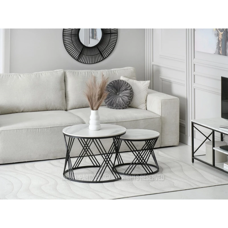 MARLON Couchtisch-Set – weißer Marmor / schwarz