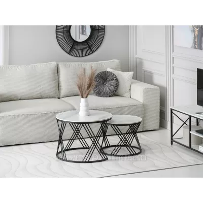 MARLON Couchtisch-Set – weißer Marmor / schwarz