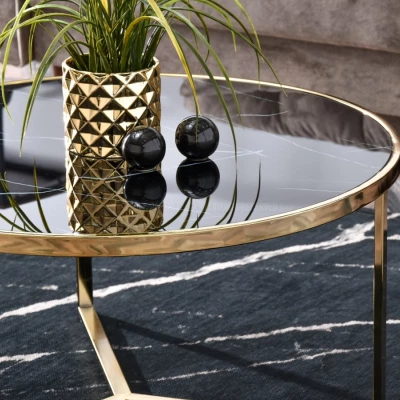 Runder Couchtisch GEOMAR - schwarzer Marmor / Gold