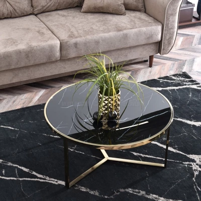 Runder Couchtisch GEOMAR - schwarzer Marmor / Gold