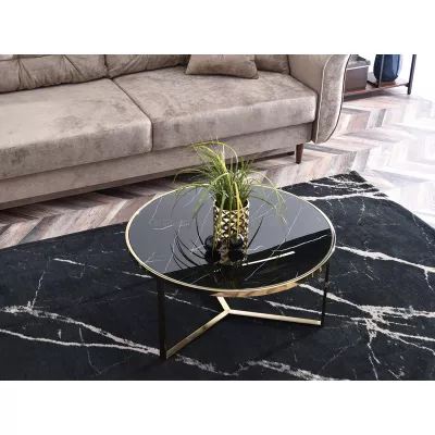 Runder Couchtisch GEOMAR - schwarzer Marmor / Gold