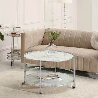 Designer Couchtisch VITOLD - Chrom / weißer Marmor
