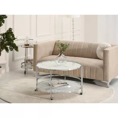 Designer Couchtisch VITOLD - Chrom / weißer Marmor