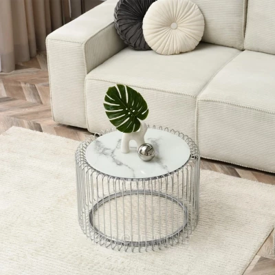 Designer Couchtisch IRAKLI - weißer Marmor / Chrom