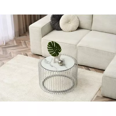 Designer Couchtisch IRAKLI - weißer Marmor / Chrom