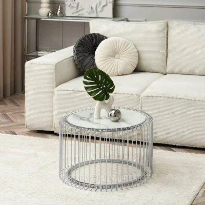 Designer Couchtisch IRAKLI - weißer Marmor / Chrom