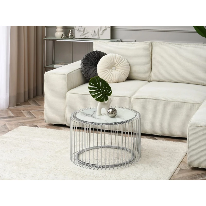 Designer Couchtisch IRAKLI - weißer Marmor / Chrom