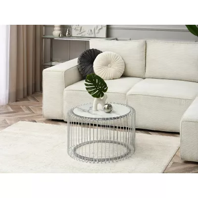 Designer Couchtisch IRAKLI - weißer Marmor / Chrom