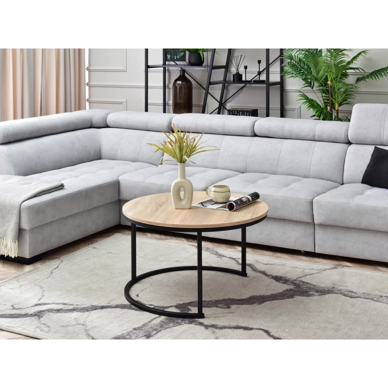 Runder Couchtisch URVIN - Sonoma Eiche / Schwarz