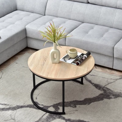 Runder Couchtisch URVIN - Sonoma Eiche / Schwarz