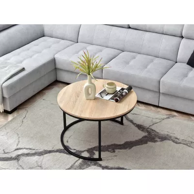 Runder Couchtisch URVIN - Sonoma Eiche / Schwarz