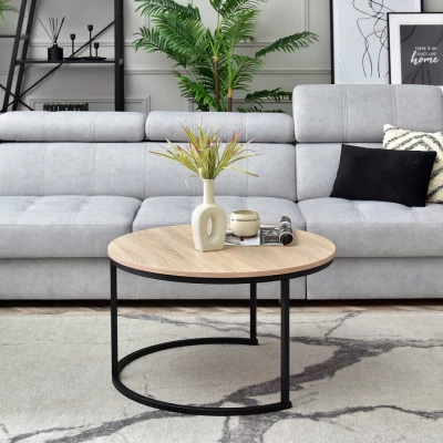 Runder Couchtisch URVIN - Sonoma Eiche / Schwarz