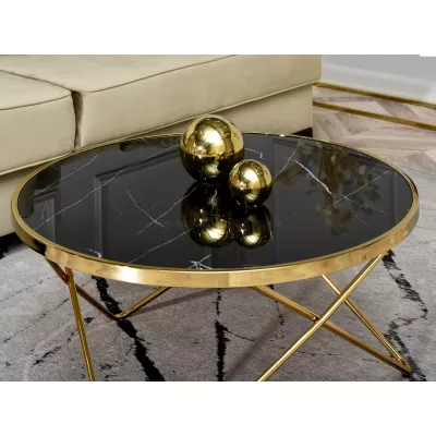 RAMAL Couchtisch - schwarzer Marmor / Gold