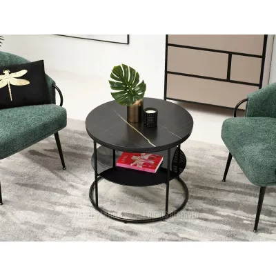 Runder Couchtisch ANDRIES - schwarzer Marmor / schwarz