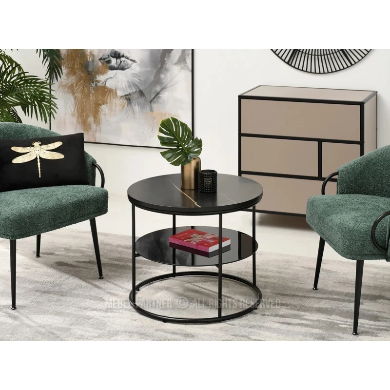 Runder Couchtisch ANDRIES - schwarzer Marmor / schwarz