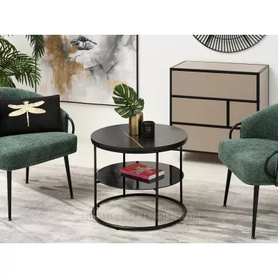 Runder Couchtisch ANDRIES - schwarzer Marmor / schwarz