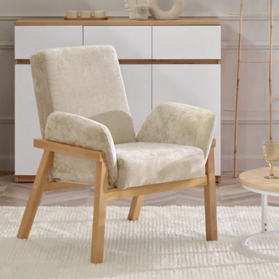 Polstersessel EMERY – hellbeige/eiche
