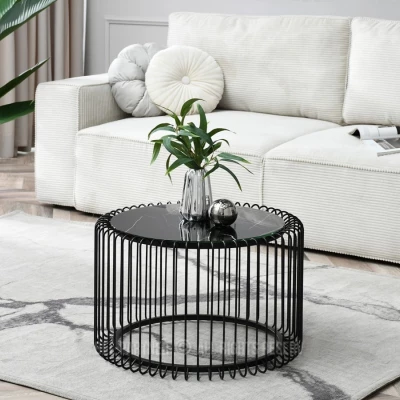 Designer Couchtisch IRAKLI - schwarzer Marmor / schwarz