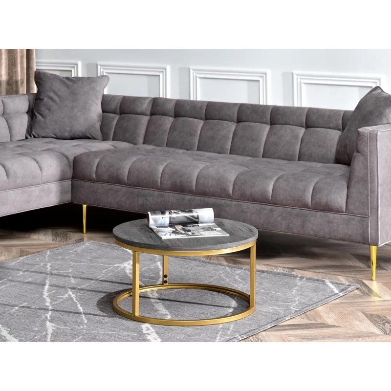 Runder Couchtisch 60 RIVANO - Eiche grau / gold