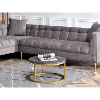 Runder Couchtisch 60 RIVANO - Eiche grau / gold
